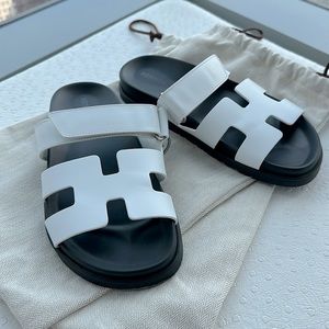 Hermes Chypre White Sandal Size 37, comes with dust bags